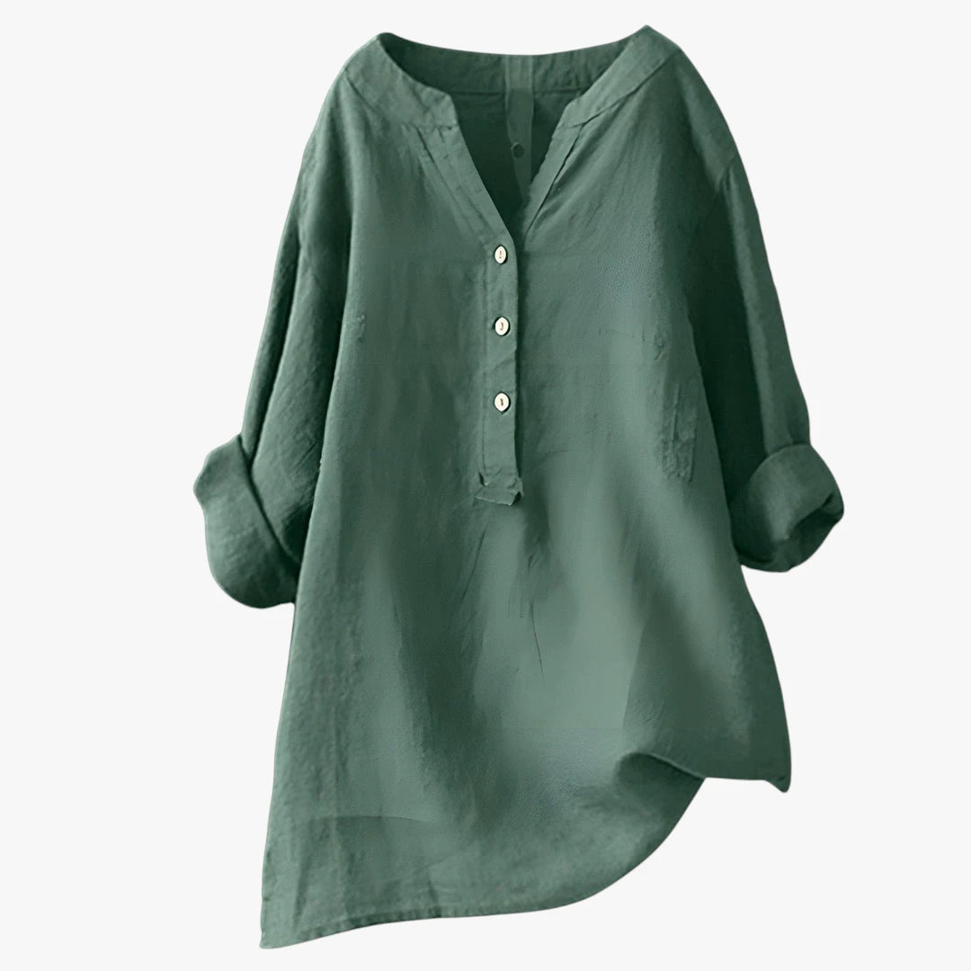 Dame Oversize Sommerbluse med V-Udskæring og Knapper