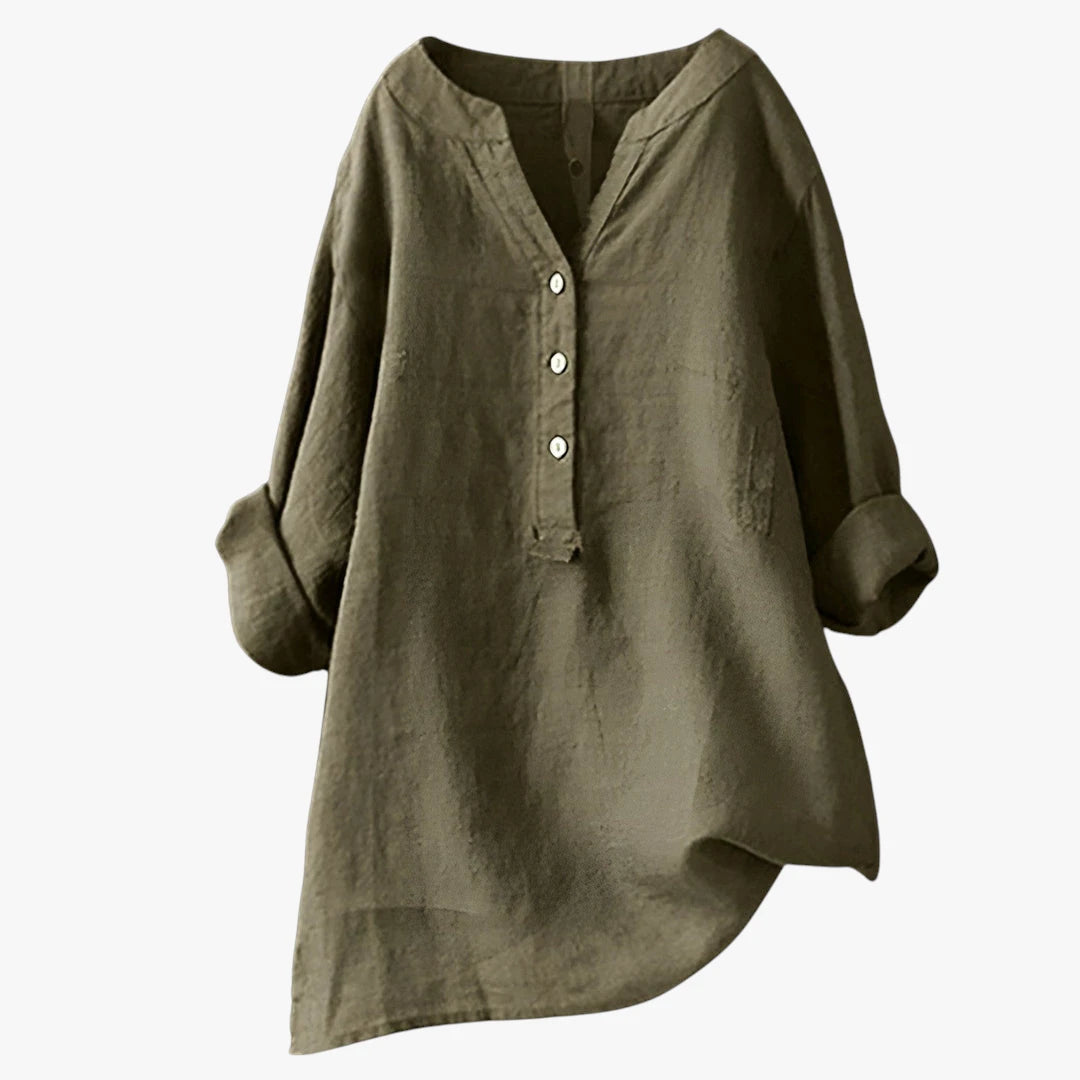 Dame Oversize Sommerbluse med V-Udskæring og Knapper
