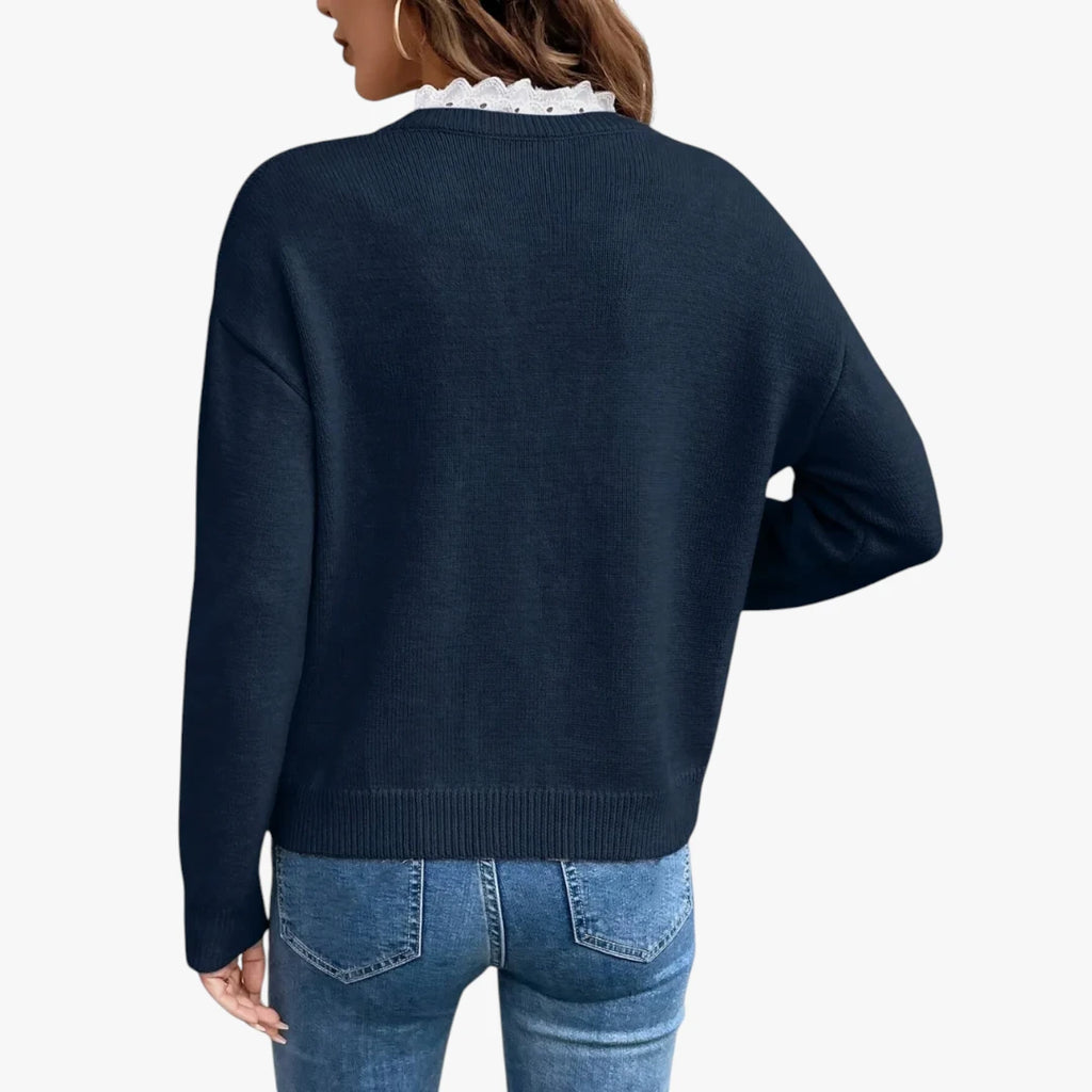 Dame Oversize Striktrøje med Blonder