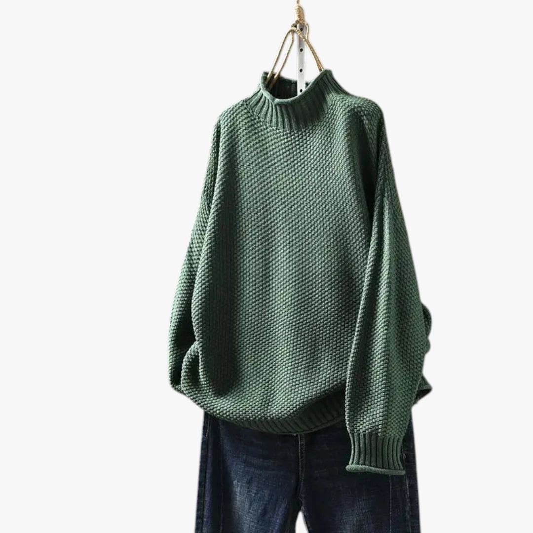 Dame Oversize Striktrøje med Rullekrave
