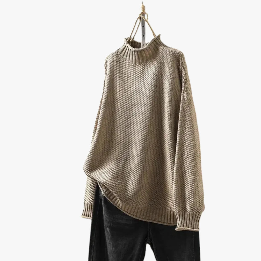 Dame Oversize Striktrøje med Rullekrave