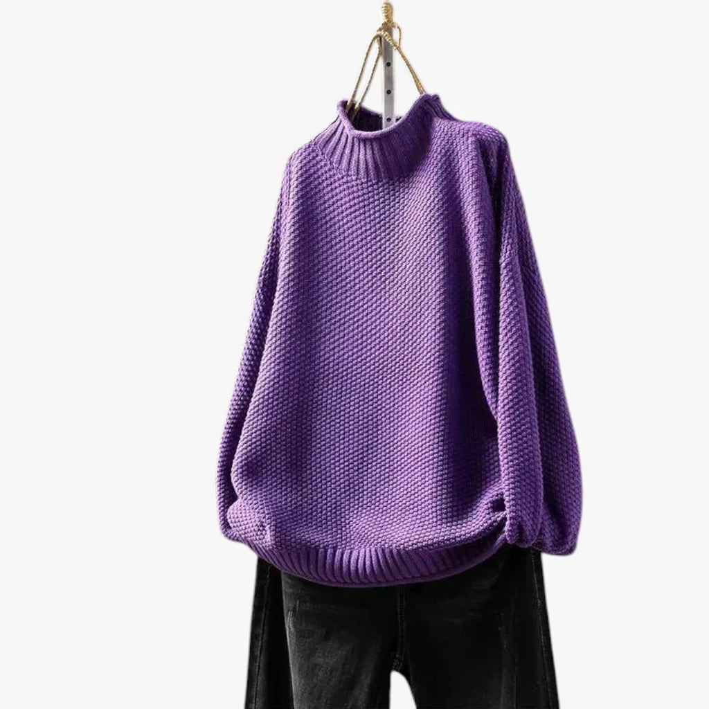 Dame Oversize Striktrøje med Rullekrave
