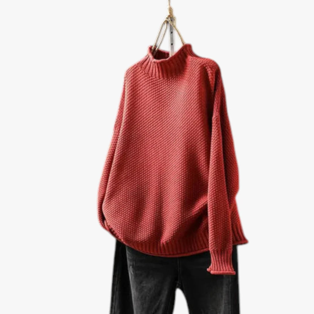Dame Oversize Striktrøje med Rullekrave