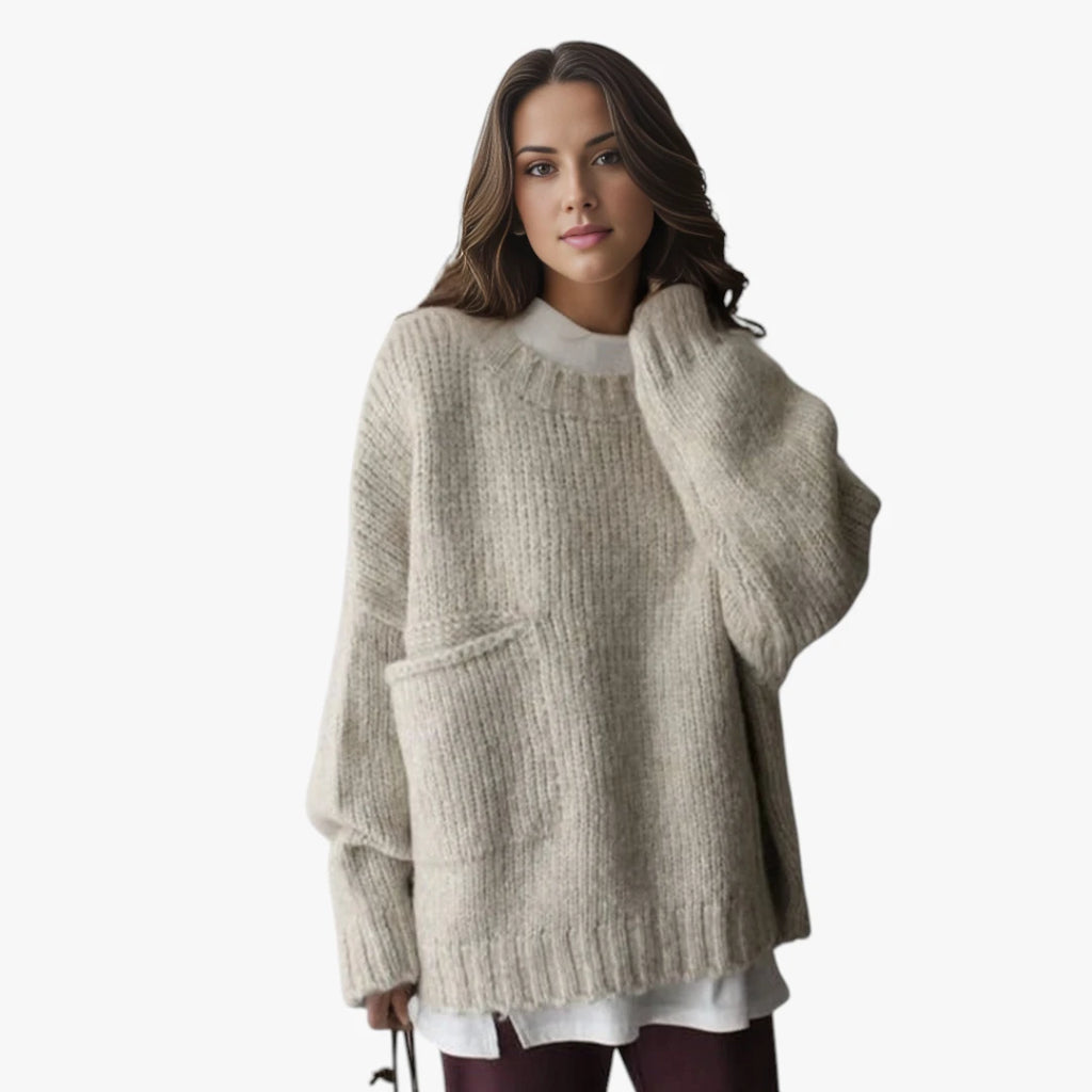 Dame Oversize Striktrøje med Rund Hals
