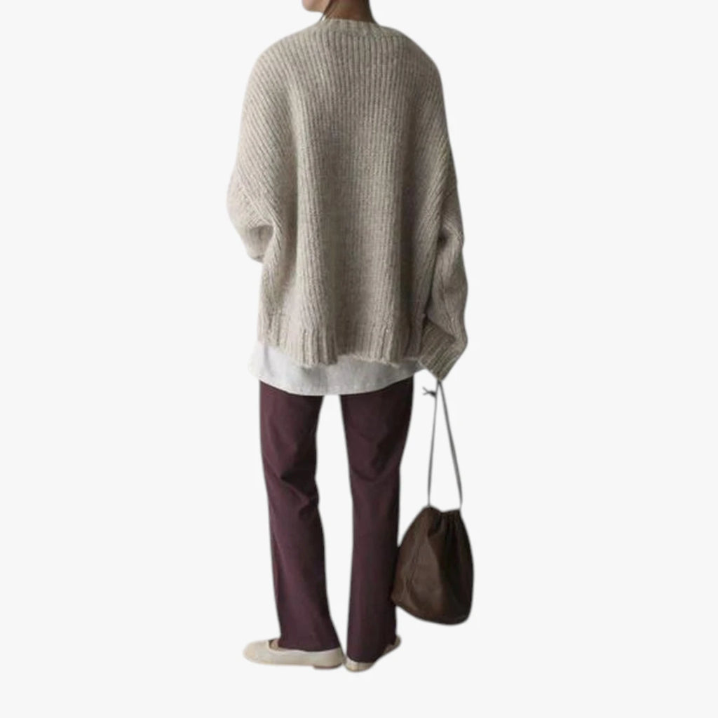 Dame Oversize Striktrøje med Rund Hals
