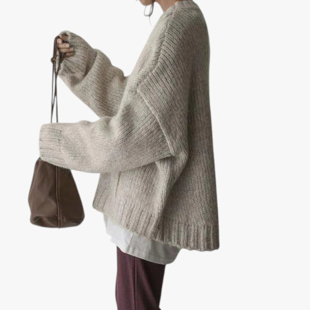 Dame Oversize Striktrøje med Rund Hals