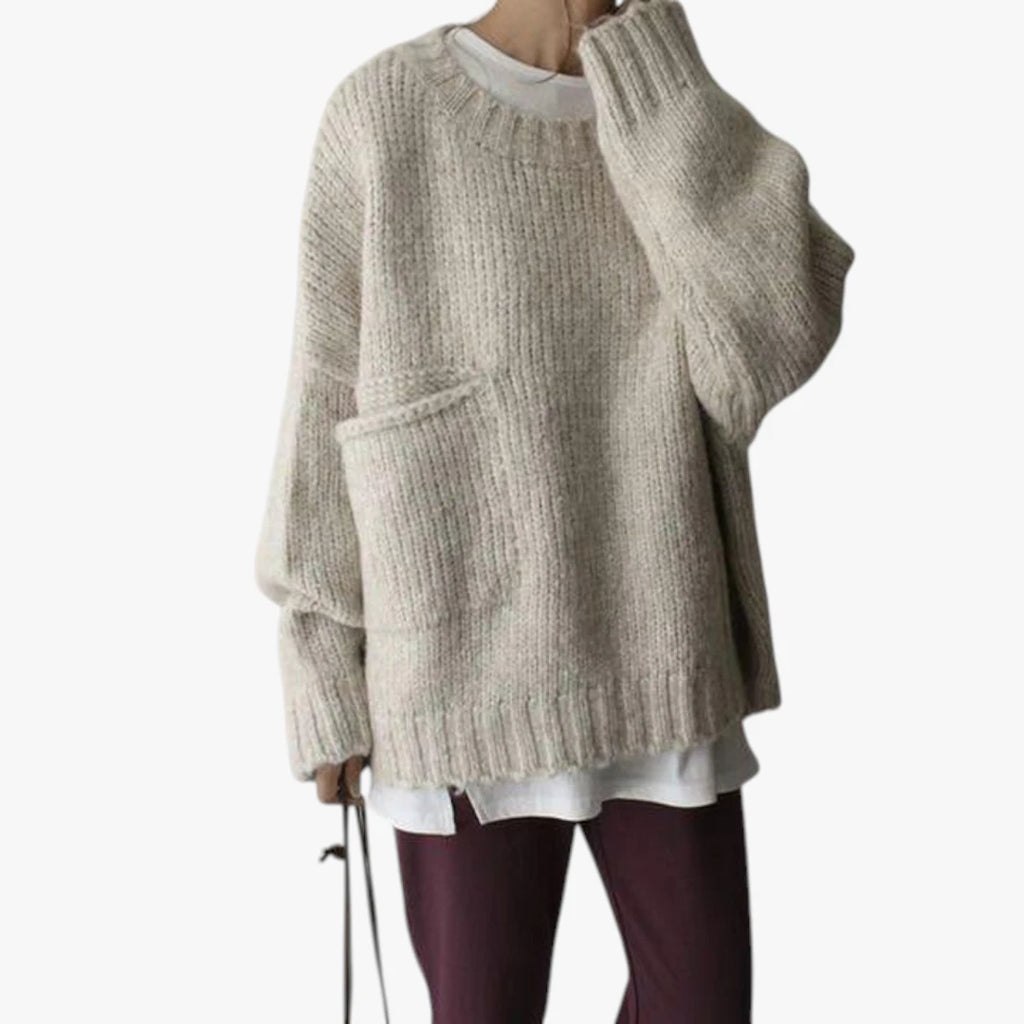 Dame Oversize Striktrøje med Rund Hals
