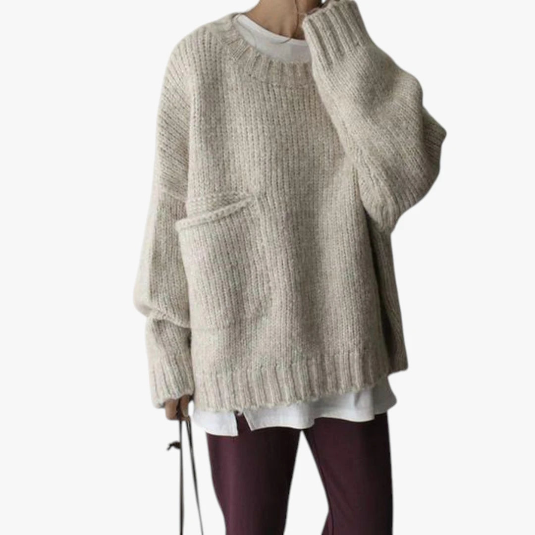 Dame Oversize Striktrøje med Rund Hals