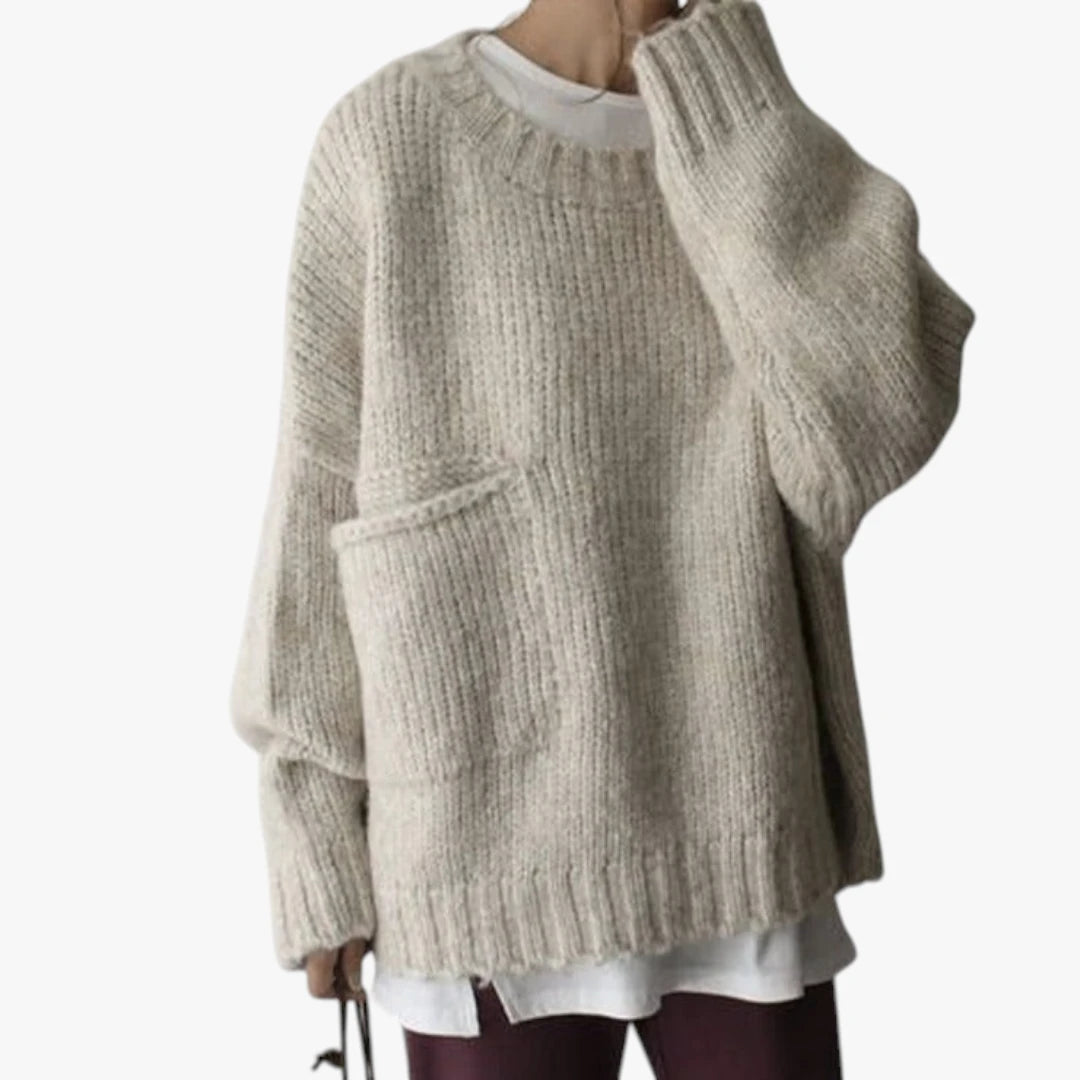 Dame Oversize Striktrøje med Rund Hals