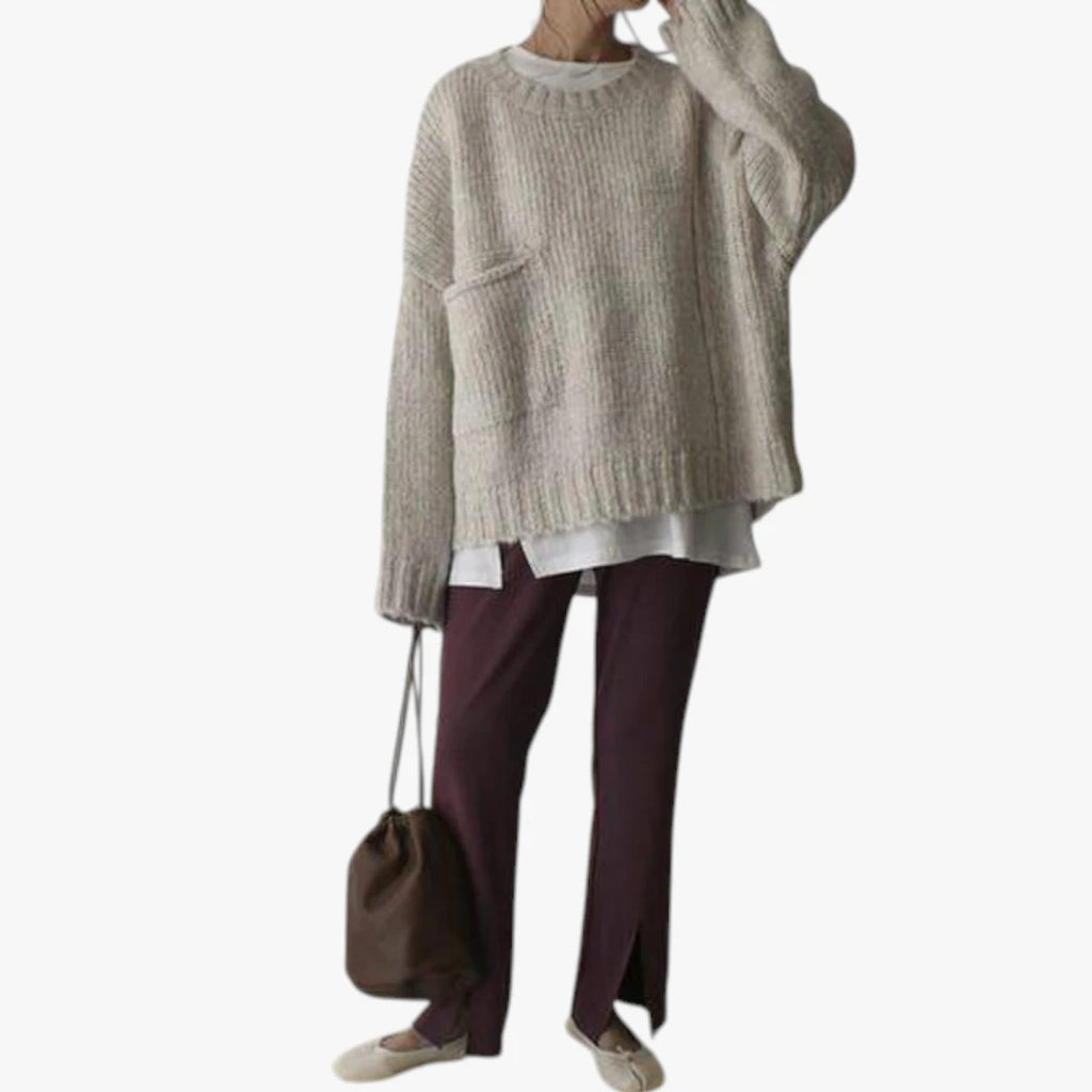 Dame Oversize Striktrøje med Rund Hals