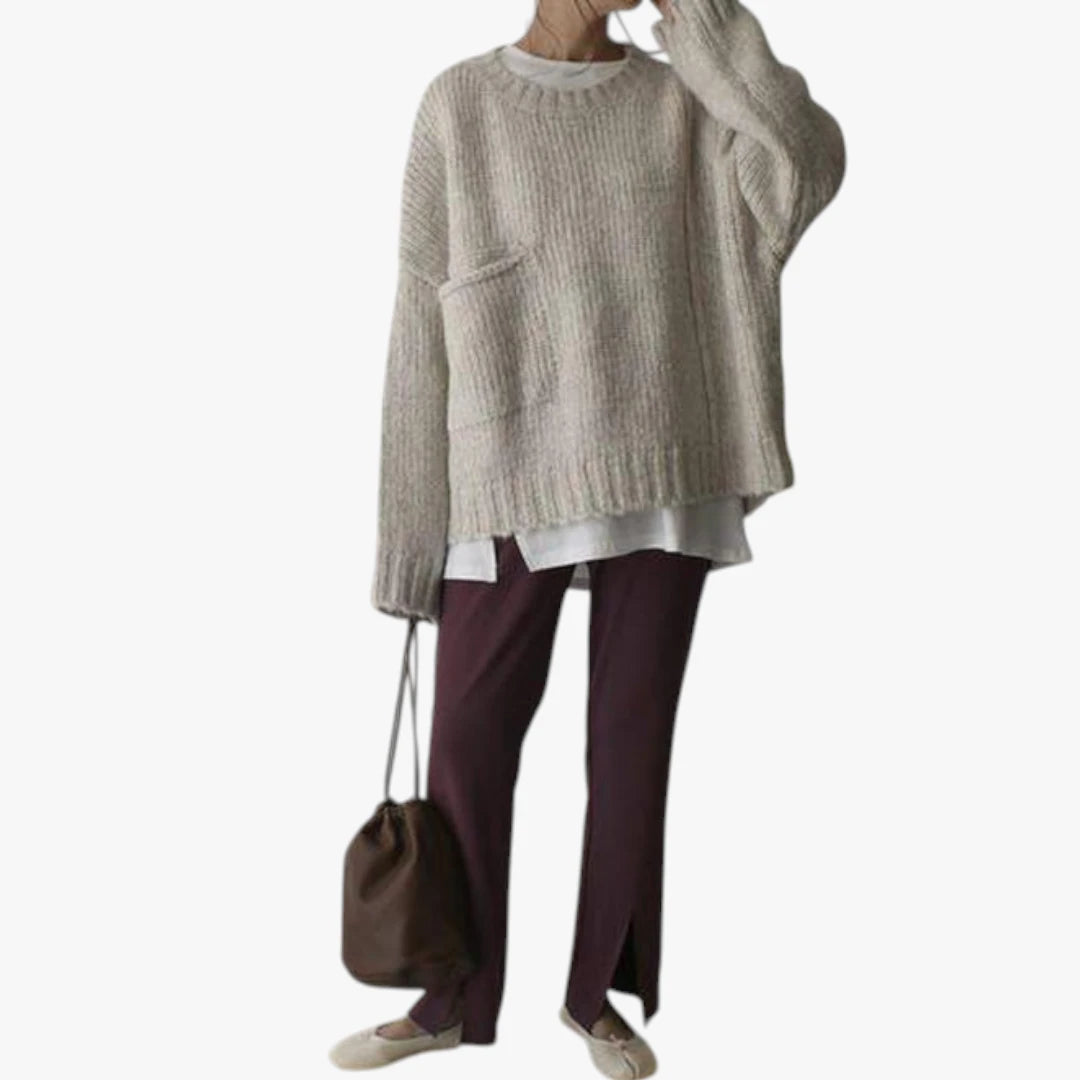 Dame Oversize Striktrøje med Rund Hals