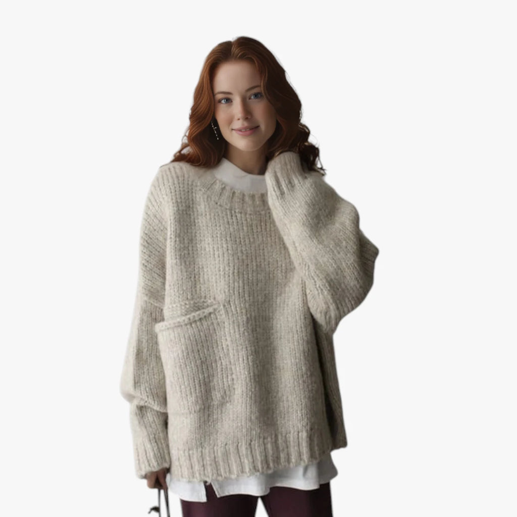 Dame Oversize Striktrøje med Rund Hals