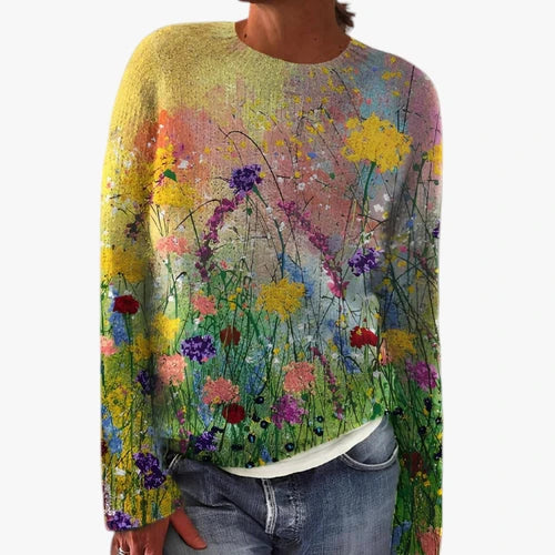 Dame Oversize Sweater med Blomster Print
