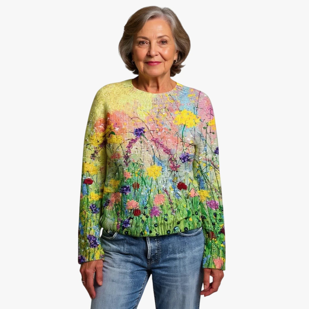 Dame Oversize Sweater med Blomster Print