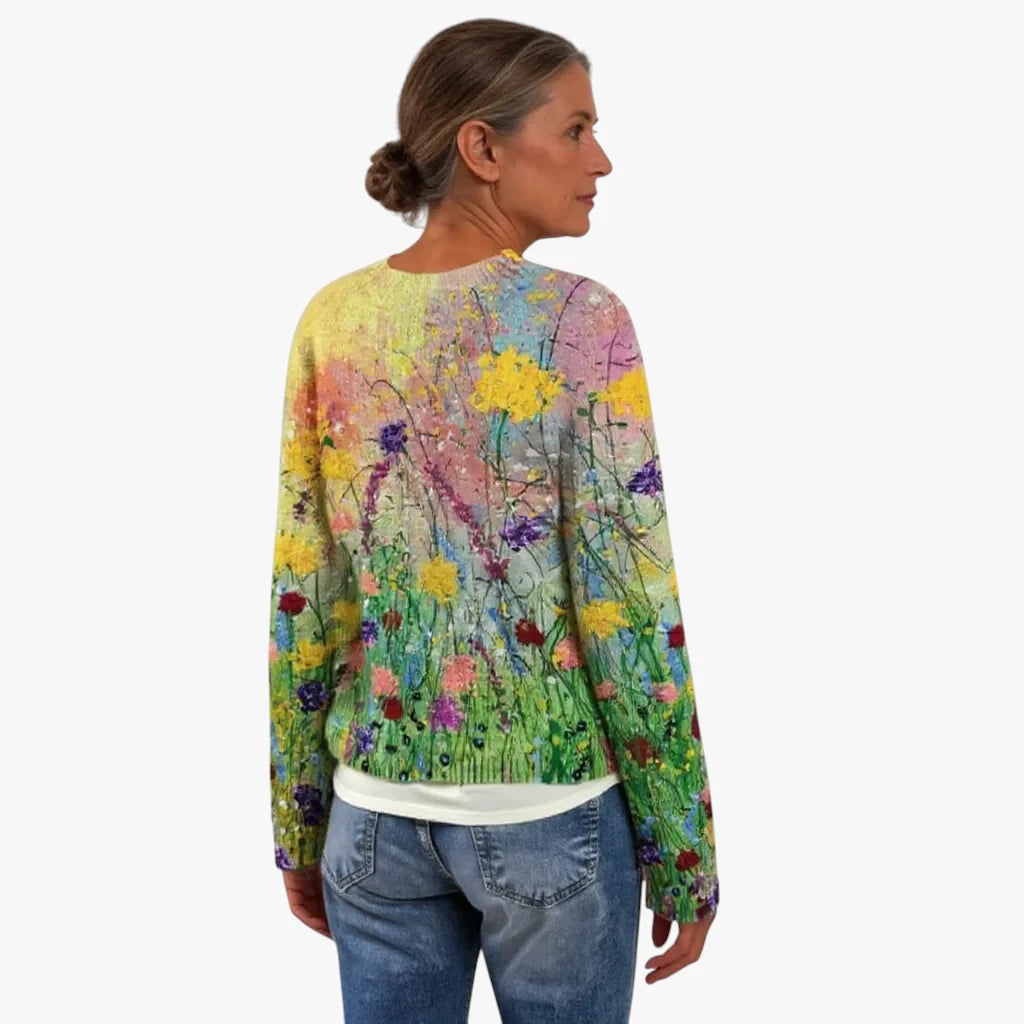 Dame Oversize Sweater med Blomster Print