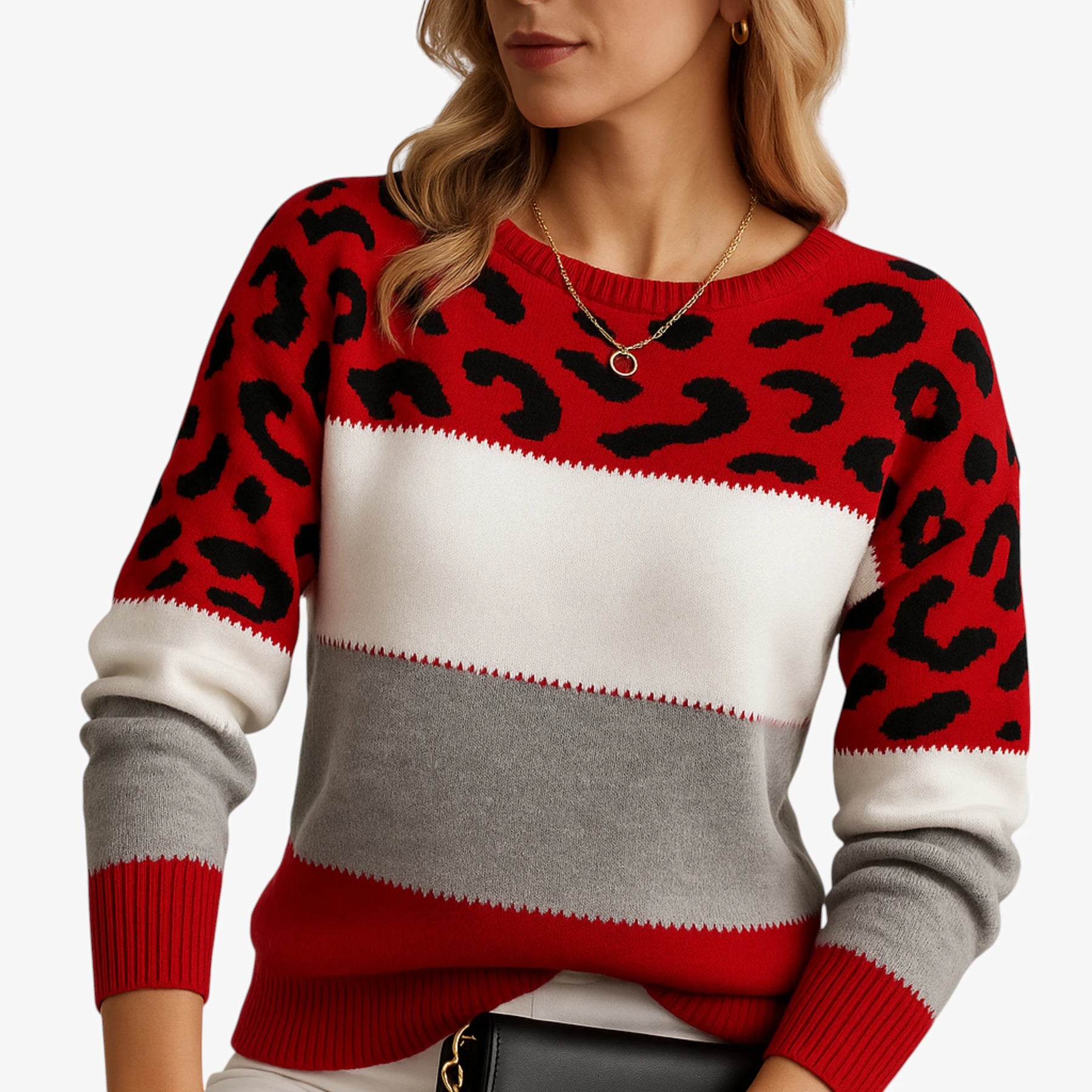 Dame Oversize Sweater med Leopard Detaljer