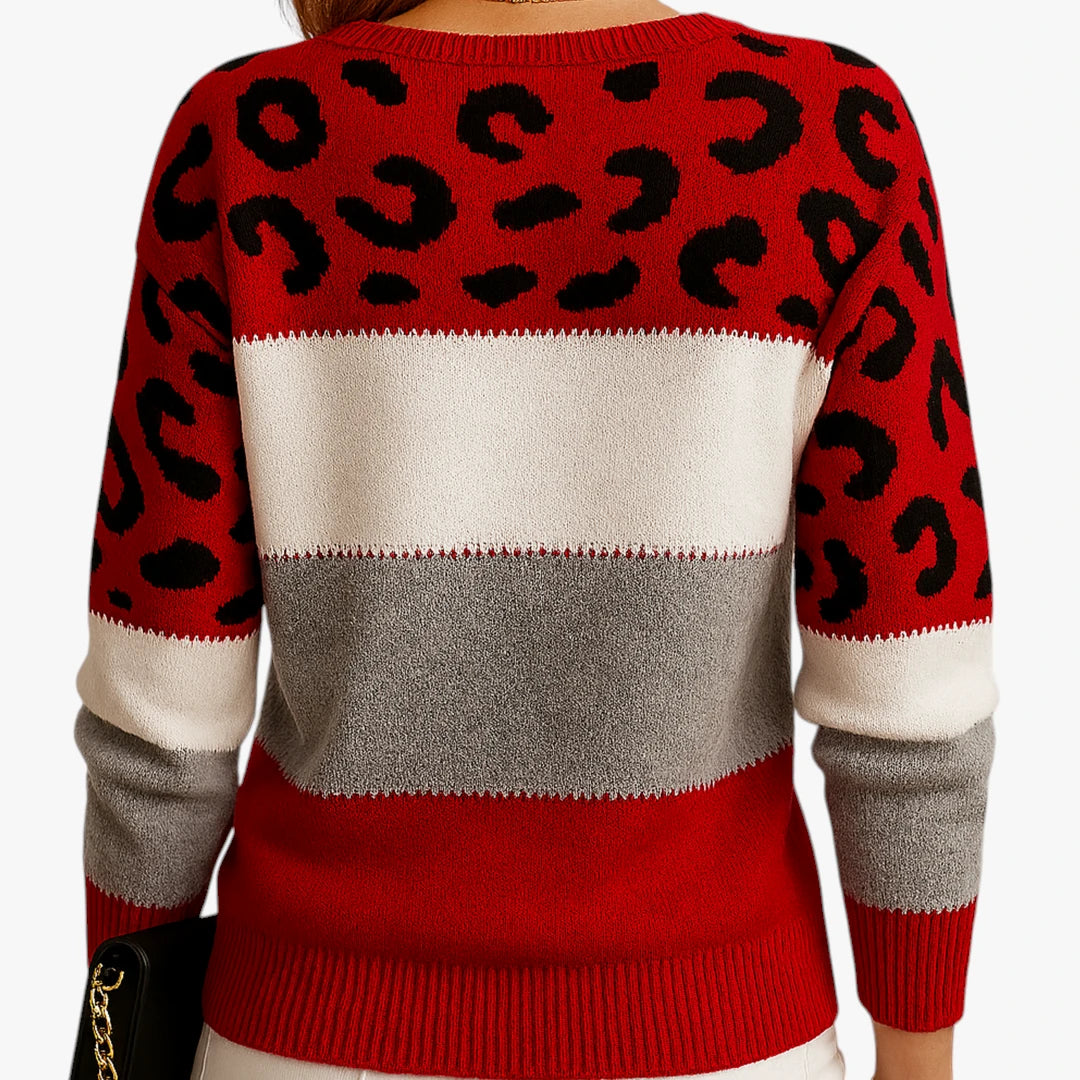 Dame Oversize Sweater med Leopard Detaljer