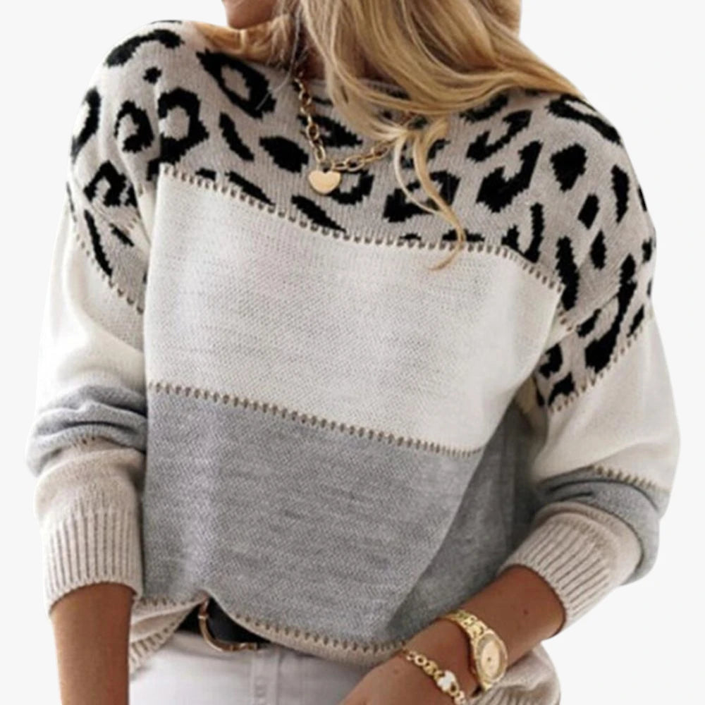 Dame Oversize Sweater med Leopard Detaljer