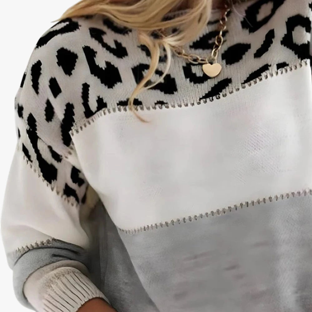 Dame Oversize Sweater med Leopard Detaljer