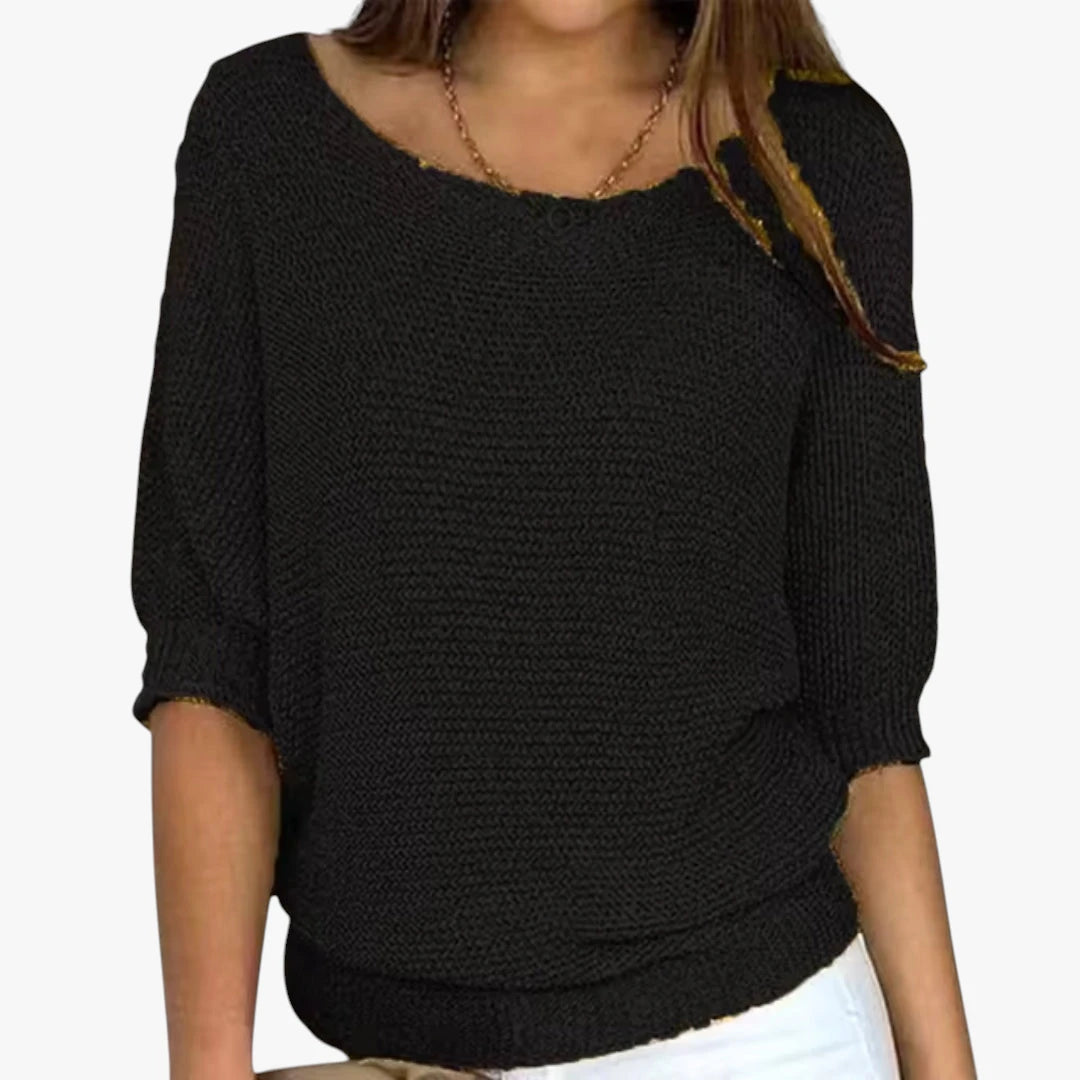 Dame Oversize Sweater med Ribbestrikkede Manchetter