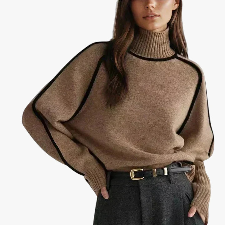 Dame Oversize Sweater med Rullekrave og Ribbet Manchetter