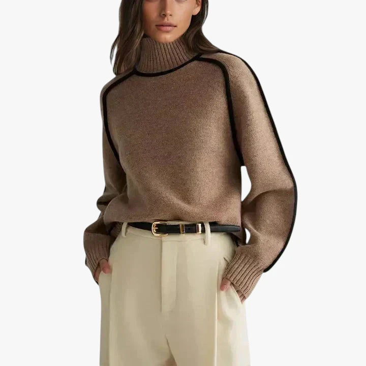 Dame Oversize Sweater med Rullekrave og Ribbet Manchetter