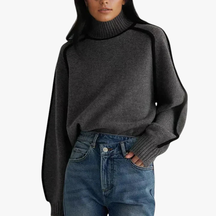 Dame Oversize Sweater med Rullekrave og Ribbet Manchetter