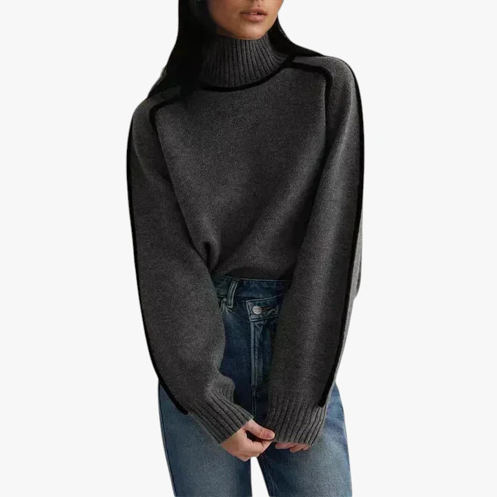 Dame Oversize Sweater med Rullekrave og Ribbet Manchetter