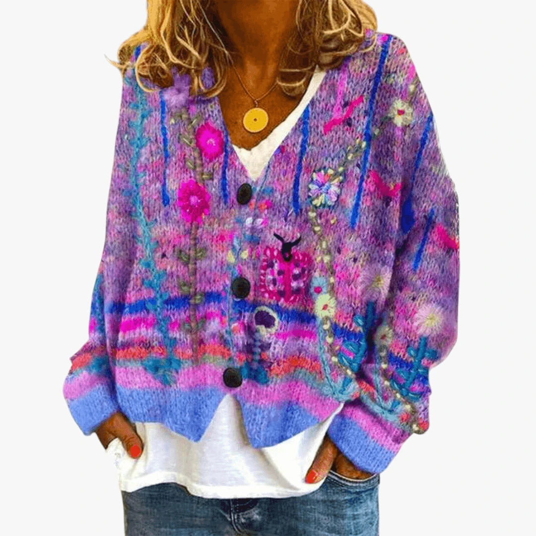 Dame Oversized Cardigan med V-Hals