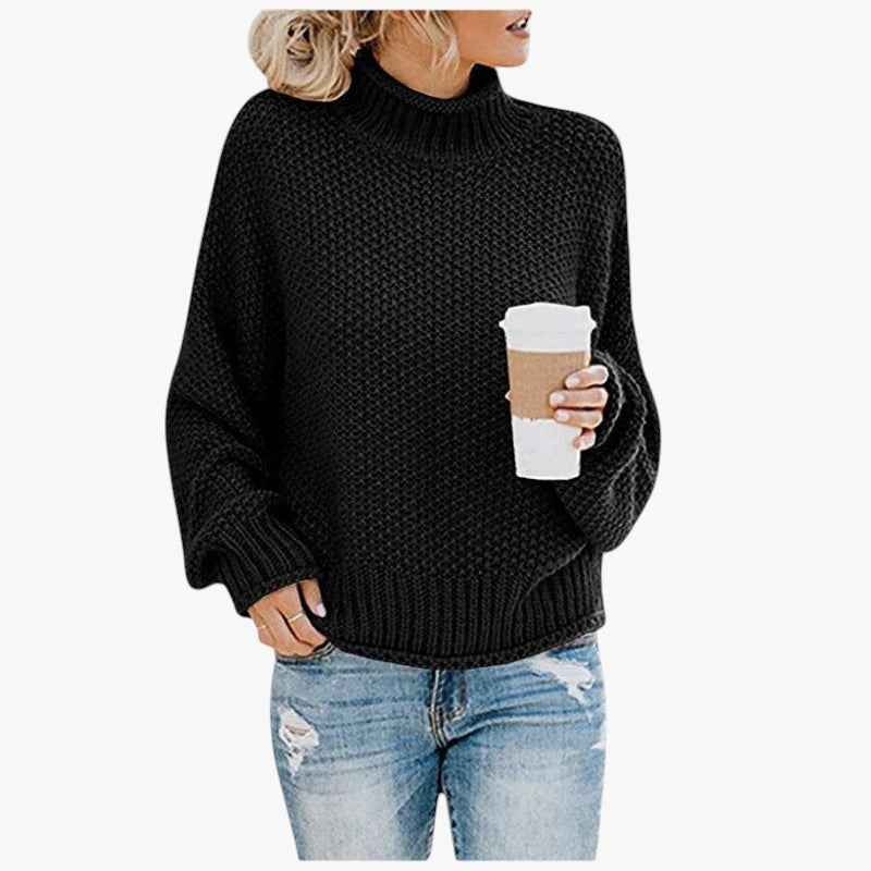 Dame Oversized Striktrøje med Rullekrave
