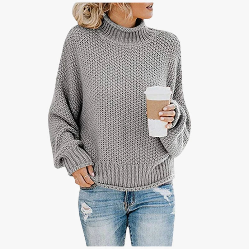 Dame Oversized Striktrøje med Rullekrave
