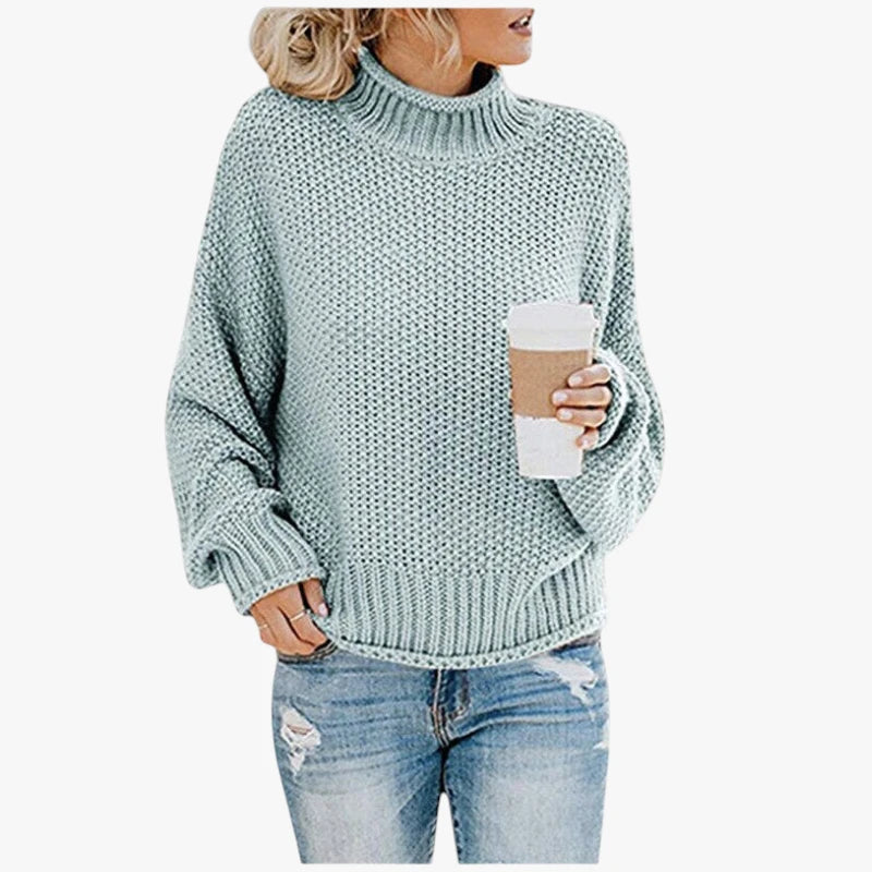 Dame Oversized Striktrøje med Rullekrave