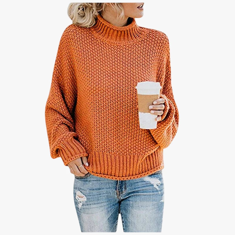 Dame Oversized Striktrøje med Rullekrave