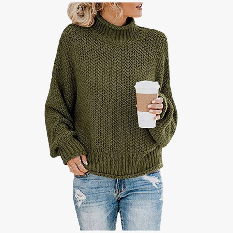 Dame Oversized Striktrøje med Rullekrave