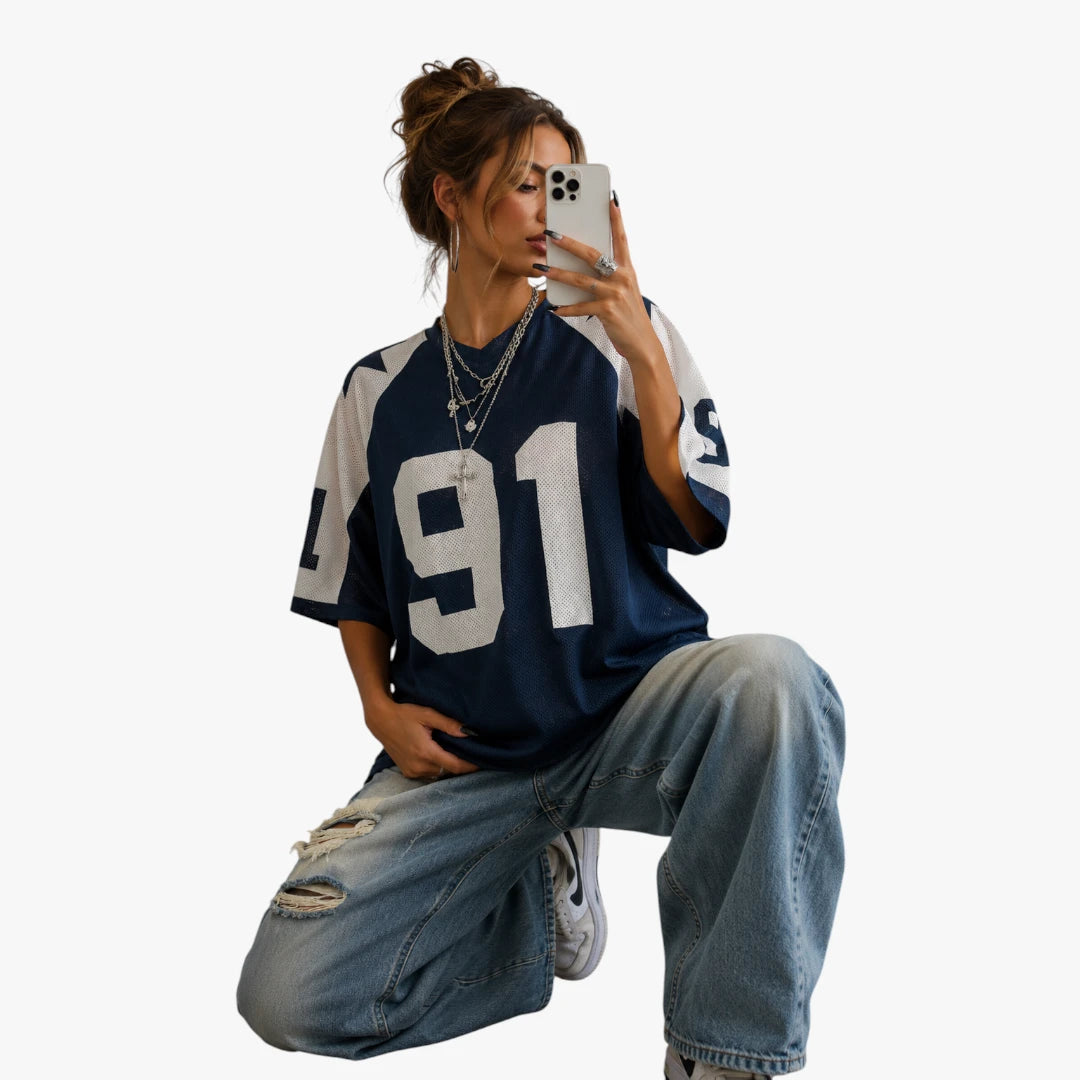 Dame Oversized T-shirt med V-Udskæring og Kortærmet