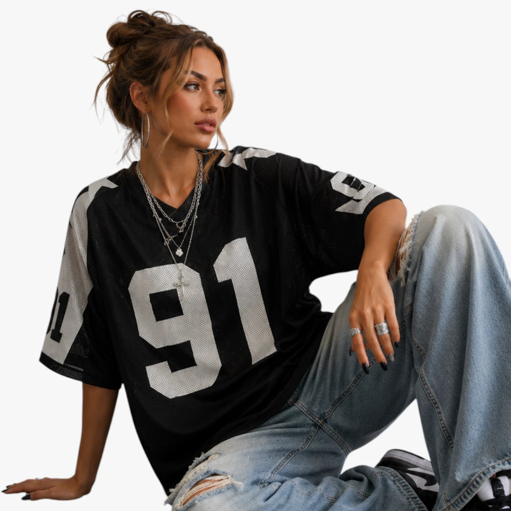 Dame Oversized T-shirt med V-Udskæring og Kortærmet