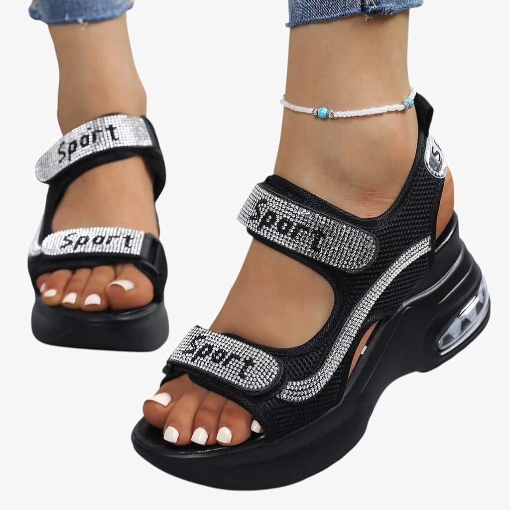 Dame Plateau Glimmer Sandaler med Kilehæl og Velcro