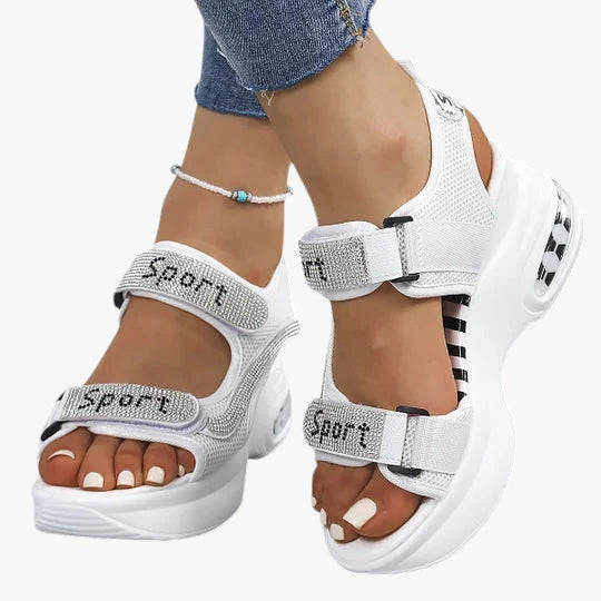 Dame Plateau Glimmer Sandaler med Kilehæl og Velcro