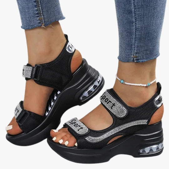 Dame Plateau Glimmer Sandaler med Kilehæl og Velcro