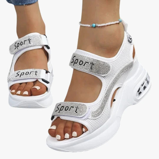 Dame Plateau Glimmer Sandaler med Kilehæl og Velcro