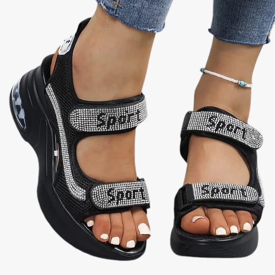 Dame Plateau Glimmer Sandaler med Kilehæl og Velcro