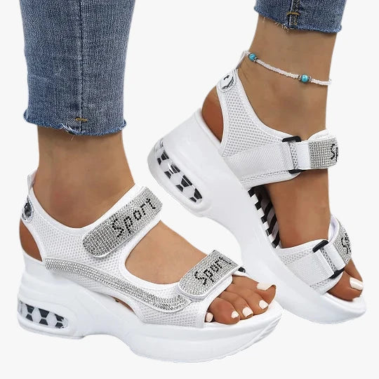 Dame Plateau Glimmer Sandaler med Kilehæl og Velcro