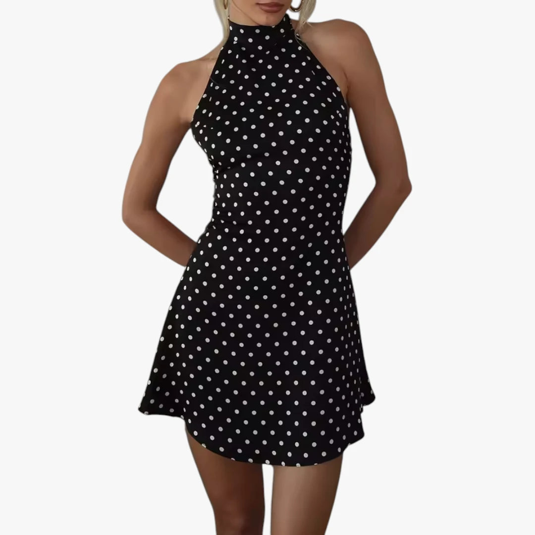 Dame Prikket Mini Sommerkjole med Halterneck