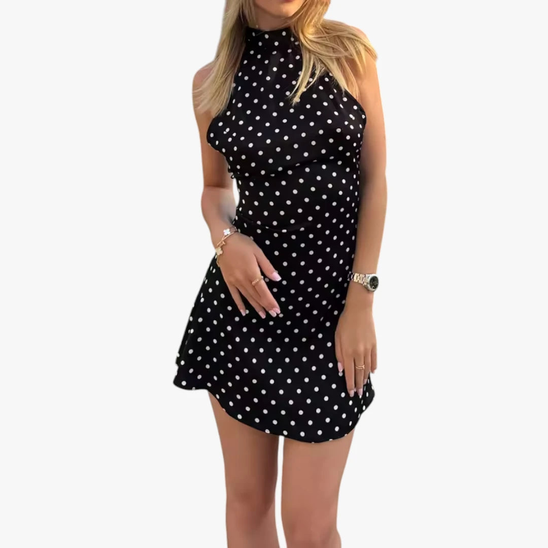 Dame Prikket Mini Sommerkjole med Halterneck