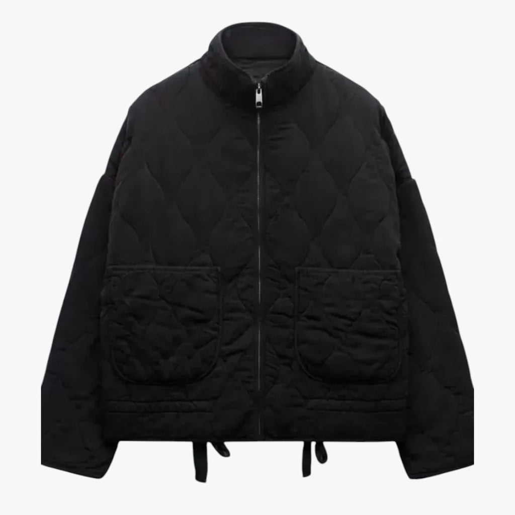 Dame Quiltet Oversize Jakke med Sidelommer