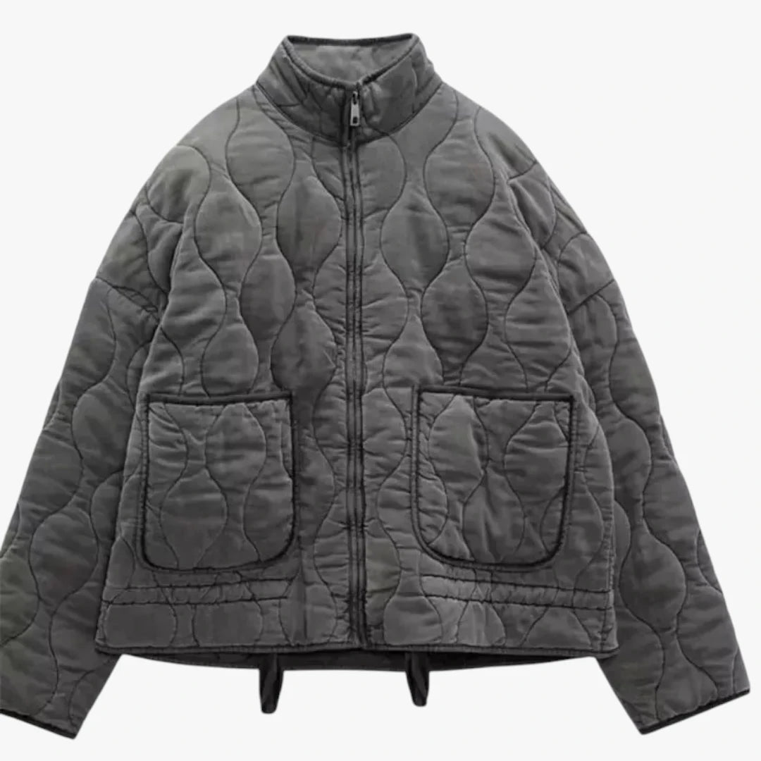 Dame Quiltet Oversize Jakke med Sidelommer