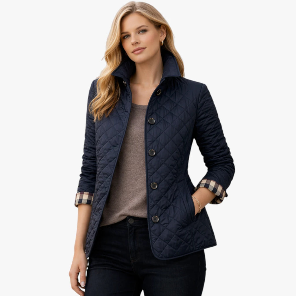 Dame Quiltet Slim Fit Jakke med Krave