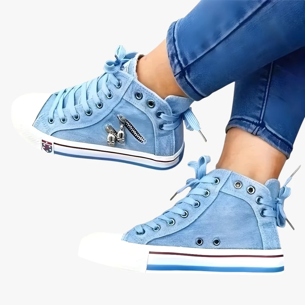 Dame Retro Sneakers med Snøre og Lynlås