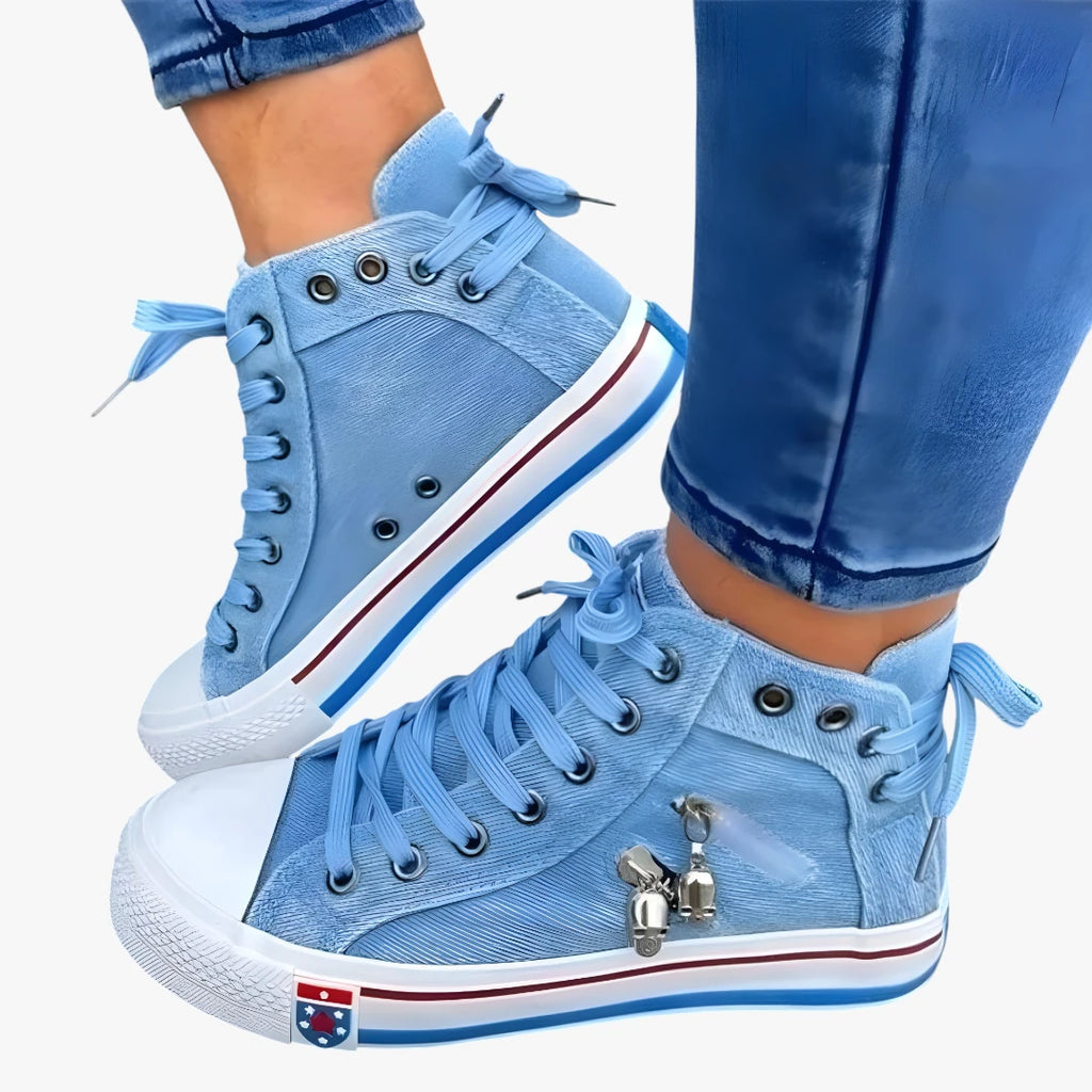 Dame Retro Sneakers med Snøre og Lynlås