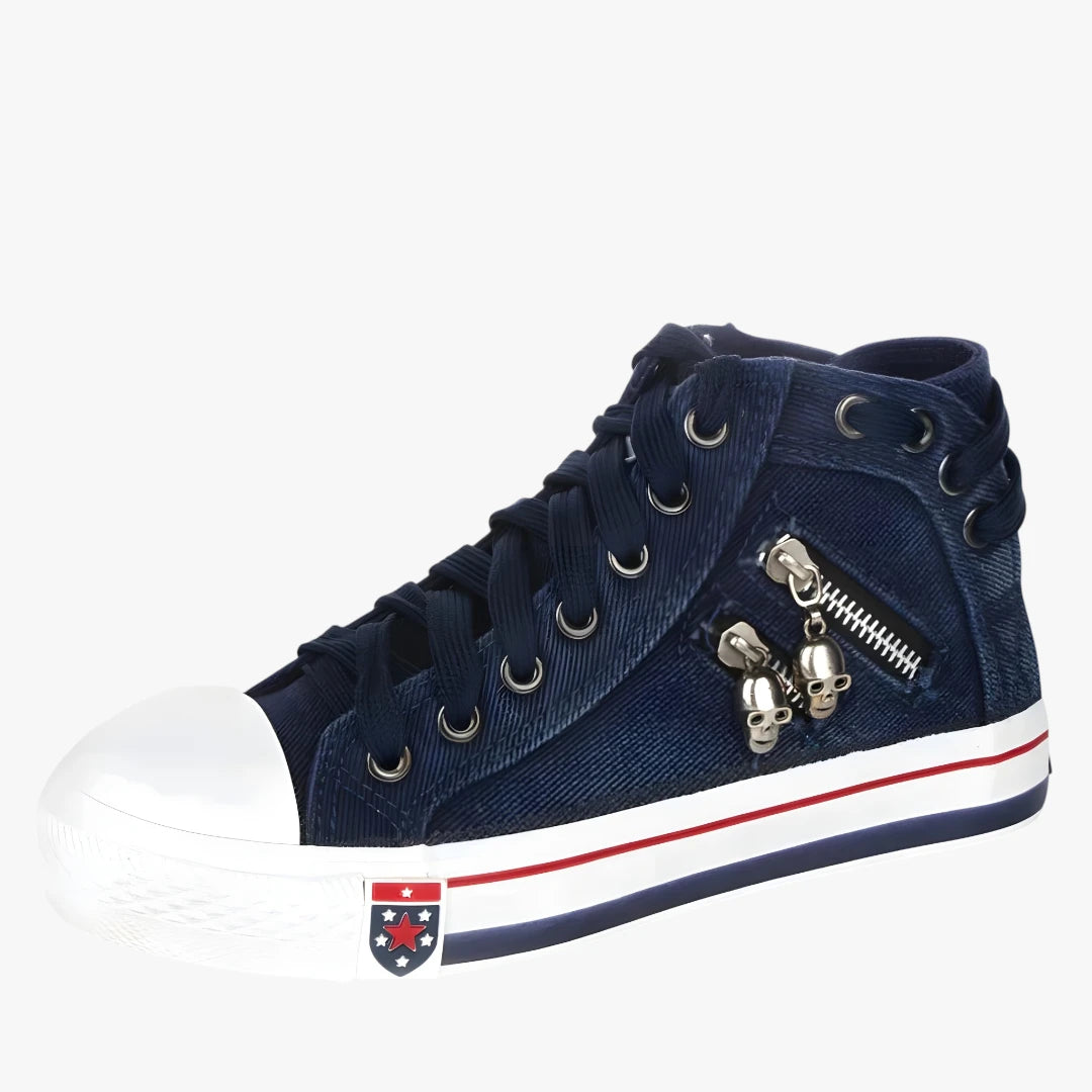 Dame Retro Sneakers med Snøre og Lynlås